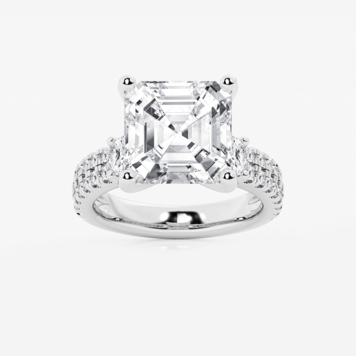 Asscher Engagement Ring with Double Row Side Accents