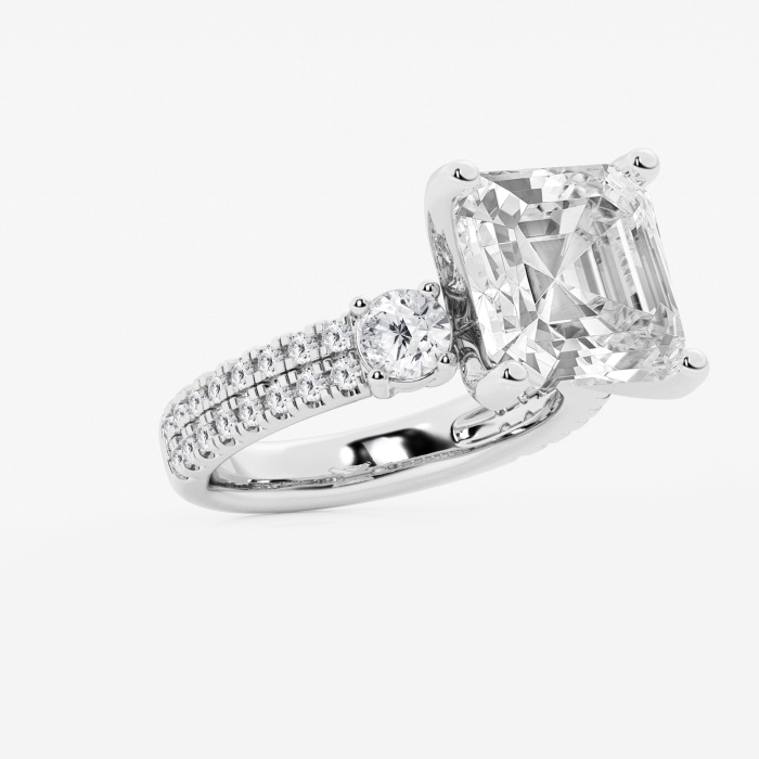 Asscher Engagement Ring with Double Row Side Accents