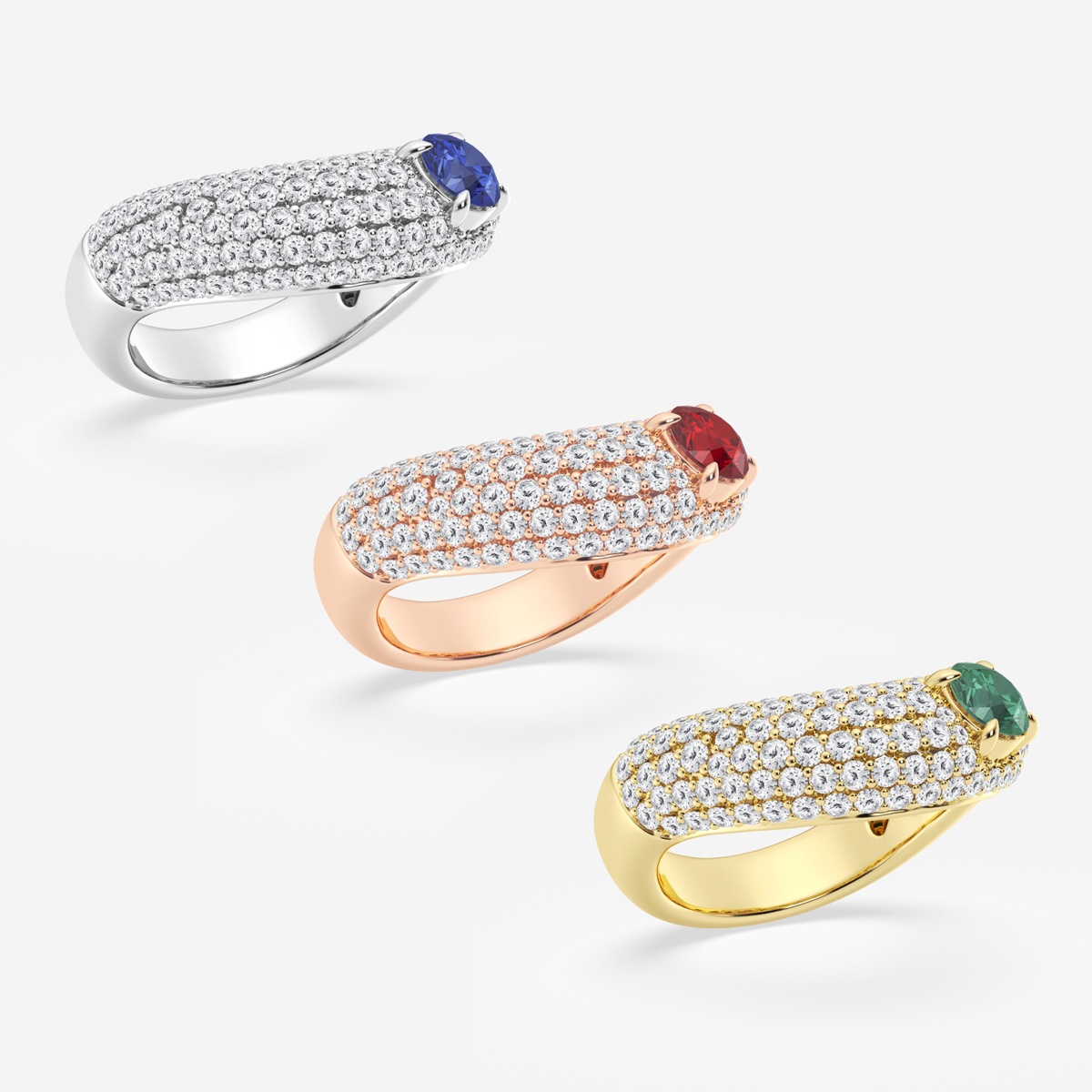 Imagen adicional 3 para anillo de moda con pavé de rubí creado de talla redonda de 5,2 mm y diamante redondo cultivado en laboratorio de 1 ctw con forma de media luna