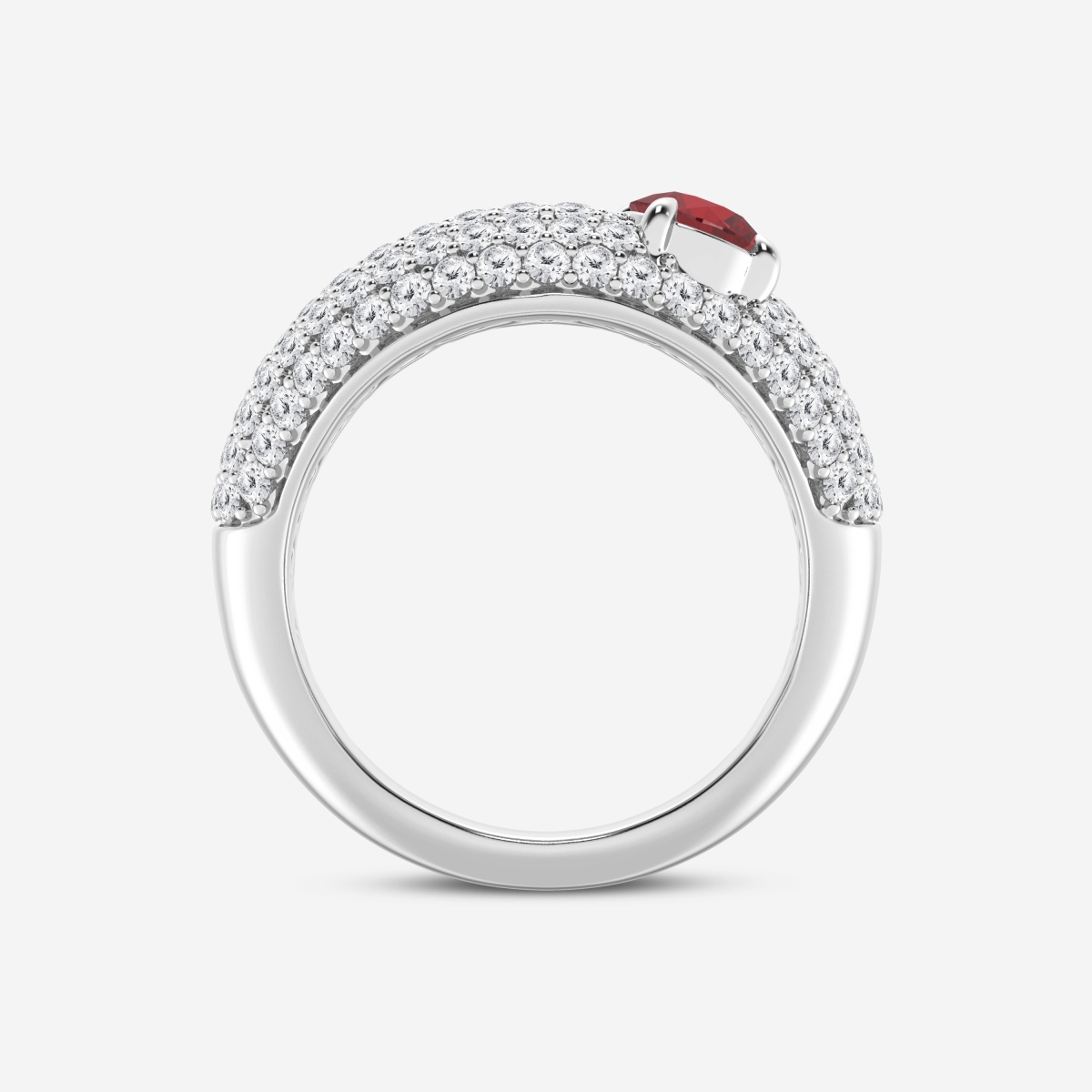 Tilleggsbilde 1 for 5,2 mm rund kuttet Ruby og 1 ctw rund laboratoriedyrket diamant halvmåneform Pave Fashion Ring