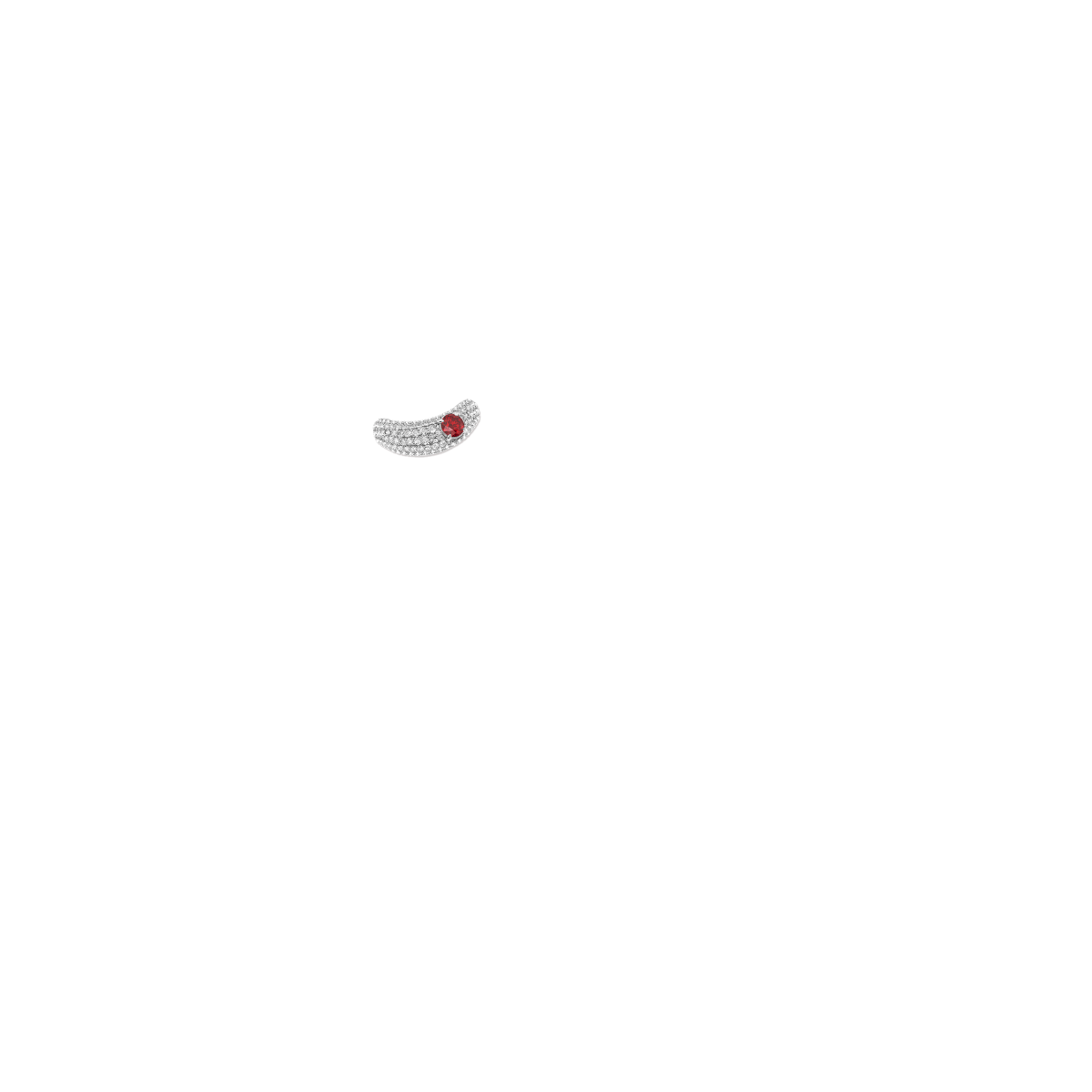 Imagen del tono del color de la piel de la mano para rubí creado de talla redonda de 5,2 mm y anillo de moda pavé con forma de media luna de diamante cultivado en laboratorio redondo de 1 ctw
