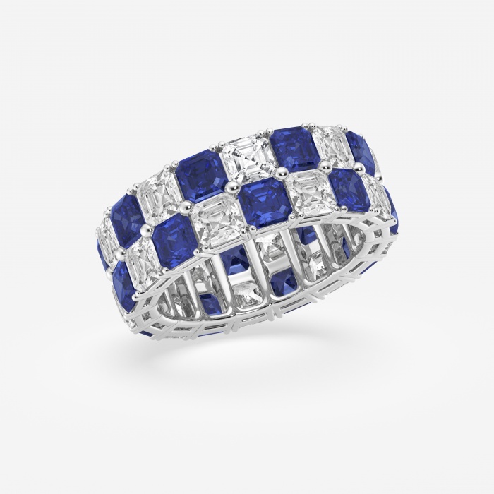 Additional Image 1 for  3.6x3.6 mm Asscher Cut Created Sapphire and 5 1/2 ctw Asscher Lab Grown Diamond Alternating Two Row Eternity Band - 7.4mm Width