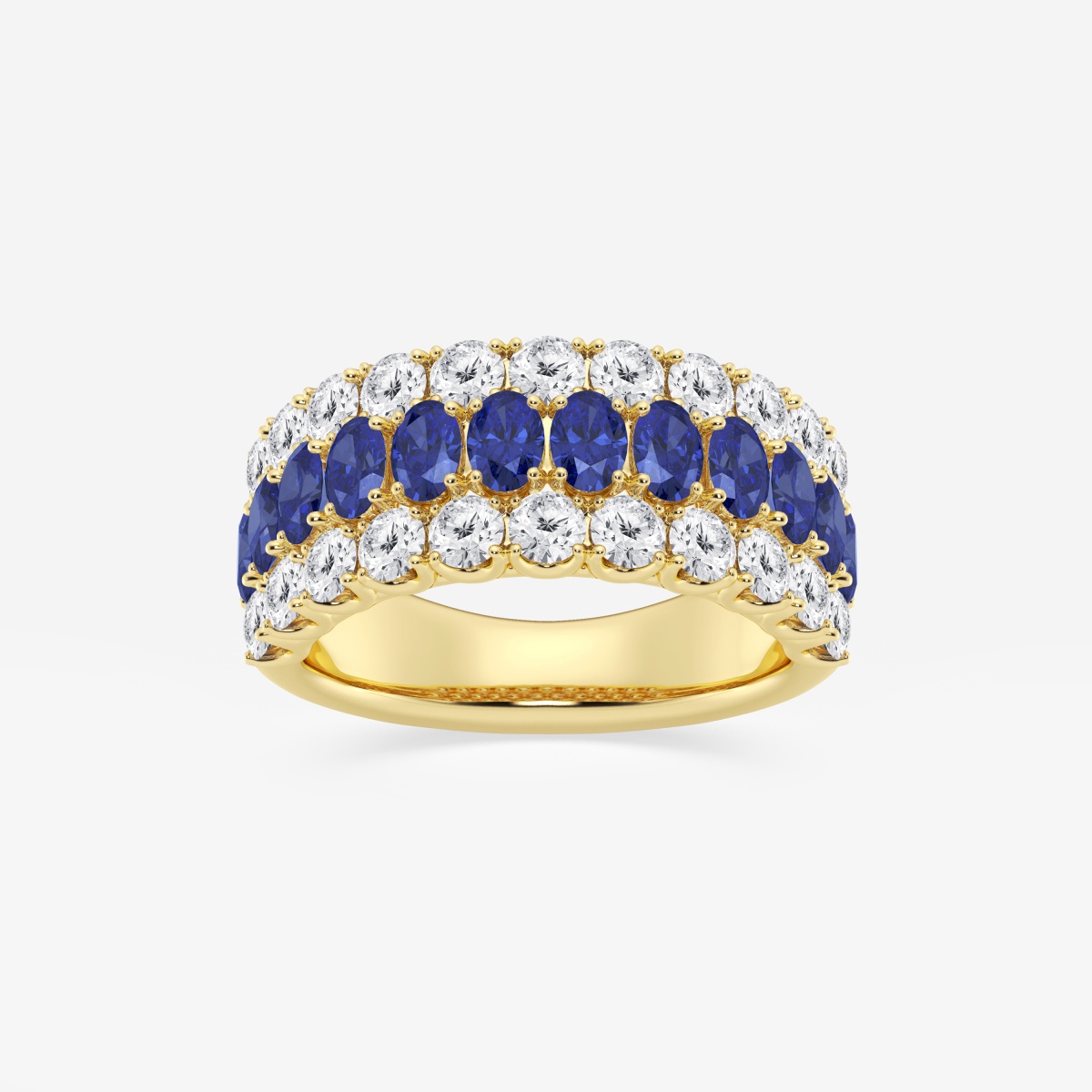 Drielaags 3,9x2,8 mm Ovaal Geslepen Gekweekte Saffier en 1 1/2 ctw Ronde  Lab Grown Diamant Drielaags Ring 14K Geel Goud, image size:1200x1200