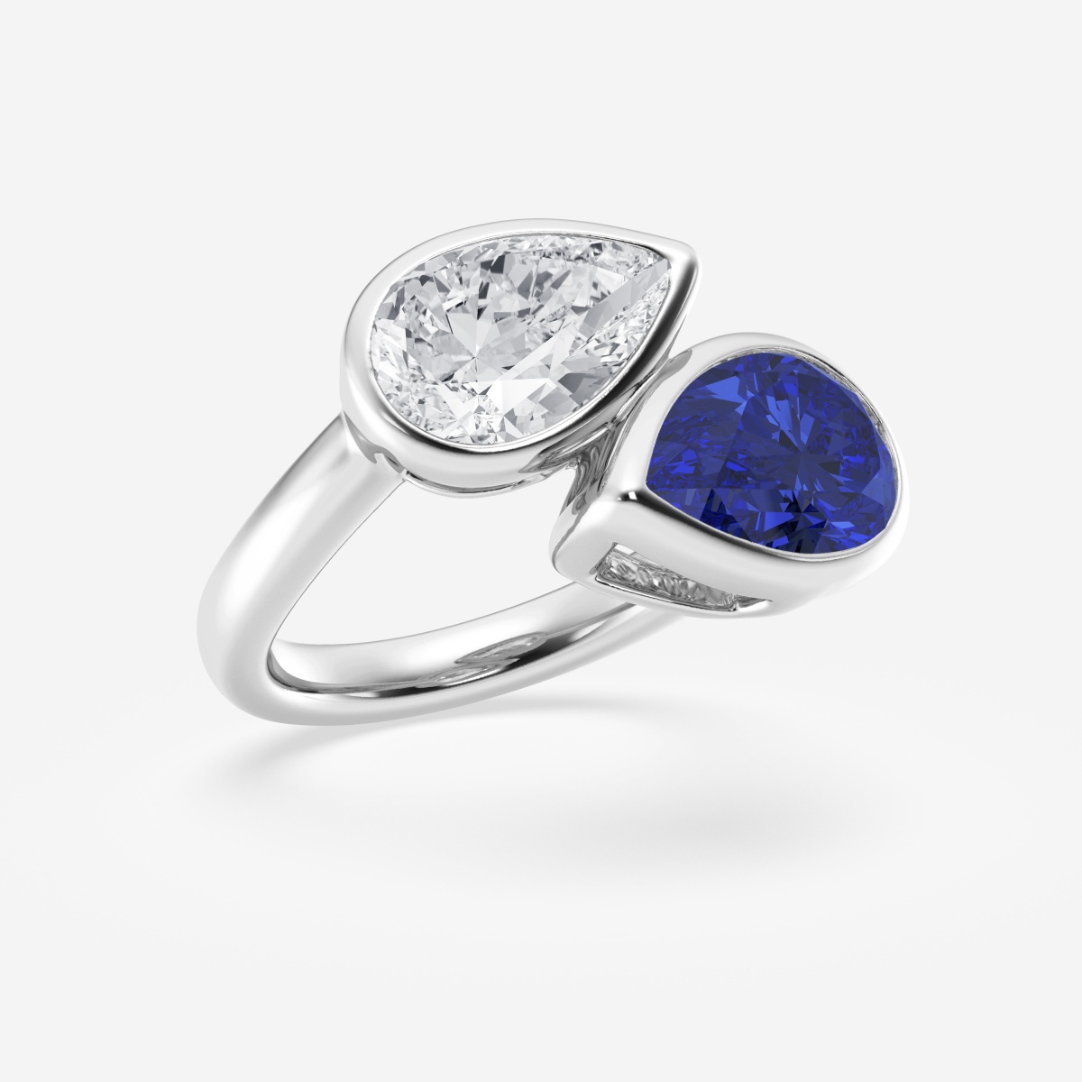 Additional Image 1 for  12.4x7.7 mm Pear Cut Created Sapphire and 2 ctw Pear Lab Grown Diamond Bypass Two Stone Fashion Ring