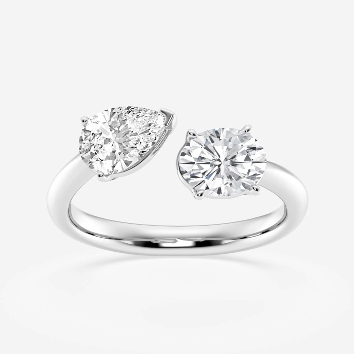 anillo de moda de dos piedras con diamantes cultivados en laboratorio ovalados y pera de 1 1/2 ctw