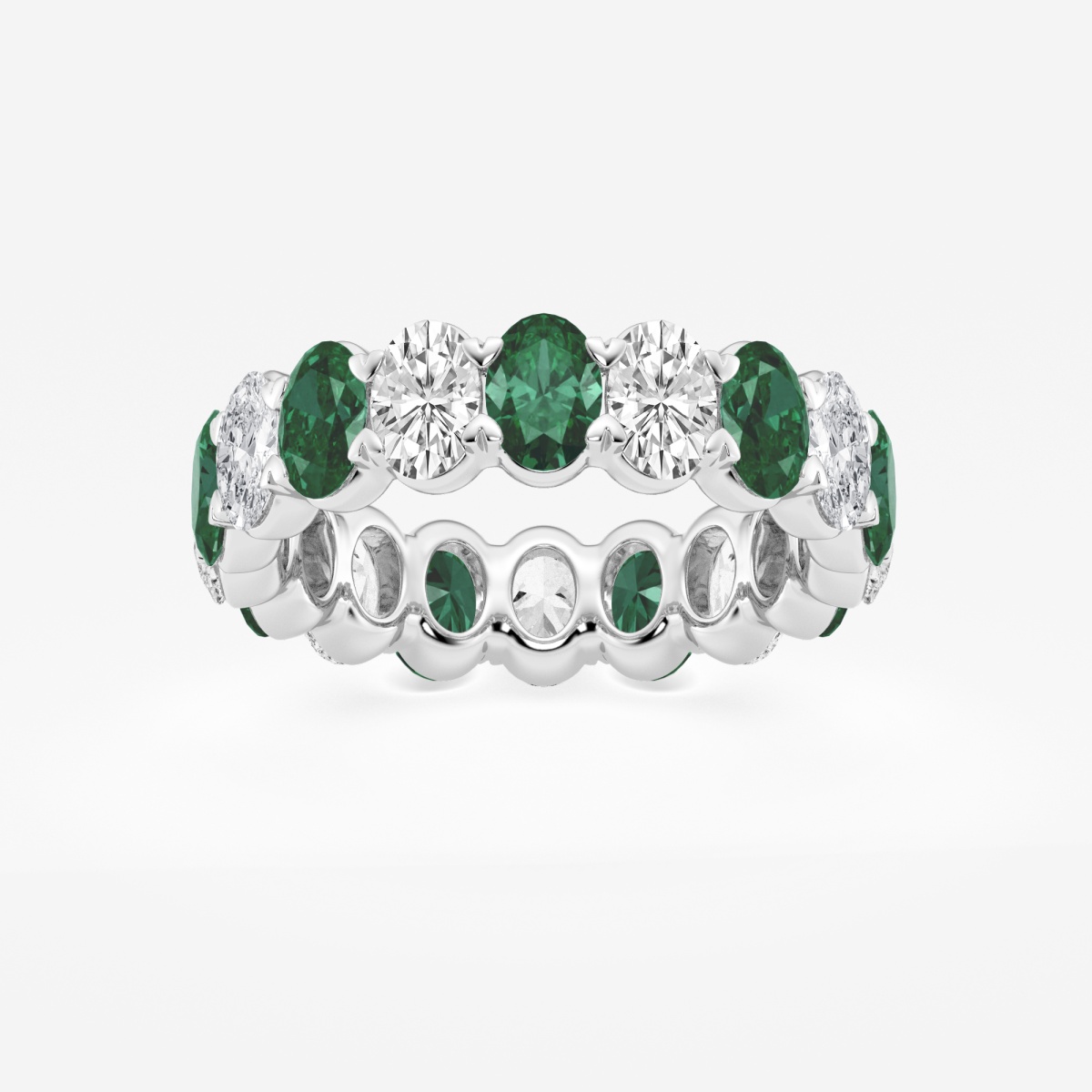 5.4x3.8 mm Oval Cut Created Emerald and 2 5/8 ctw Oval Lab Grown Diamond Eternity Band - 5.5mm Width