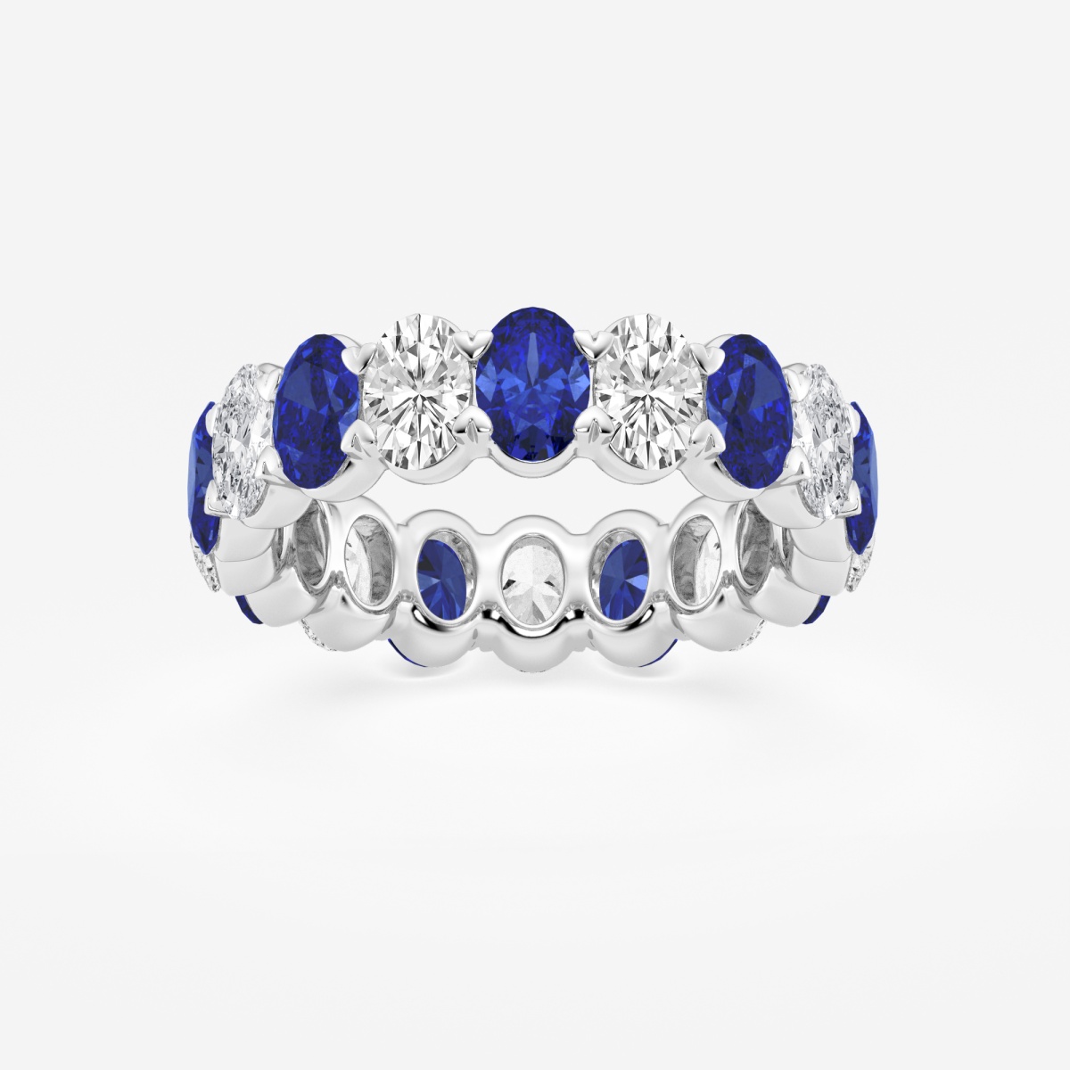 5.0x3.6 mm Oval Cut Created Sapphire and 2 5/8 ctw Oval Lab Grown Diamond Eternity Band - 5mm Width 14K White Gold