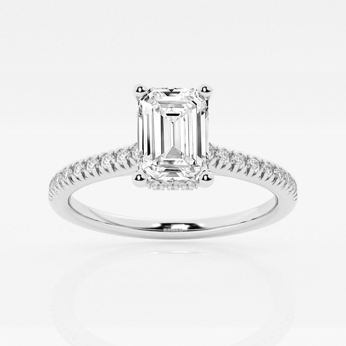 1 1/3 ctw Emerald Lab Grown Diamond Hidden Halo Engagement Ring