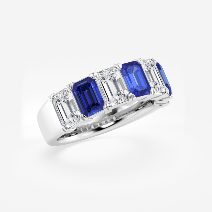 Additional Image 1 for  5.9x4.1 mm Emerald Cut Created Sapphire and 2 7/8 ctw Emerald Lab Grown Diamond Anniversary Band