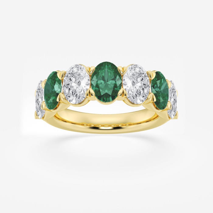 7.0x4.9 mm Oval Cut Created Emerald and 2 7/8 ctw Oval Lab Grown Diamond Anniversary Band