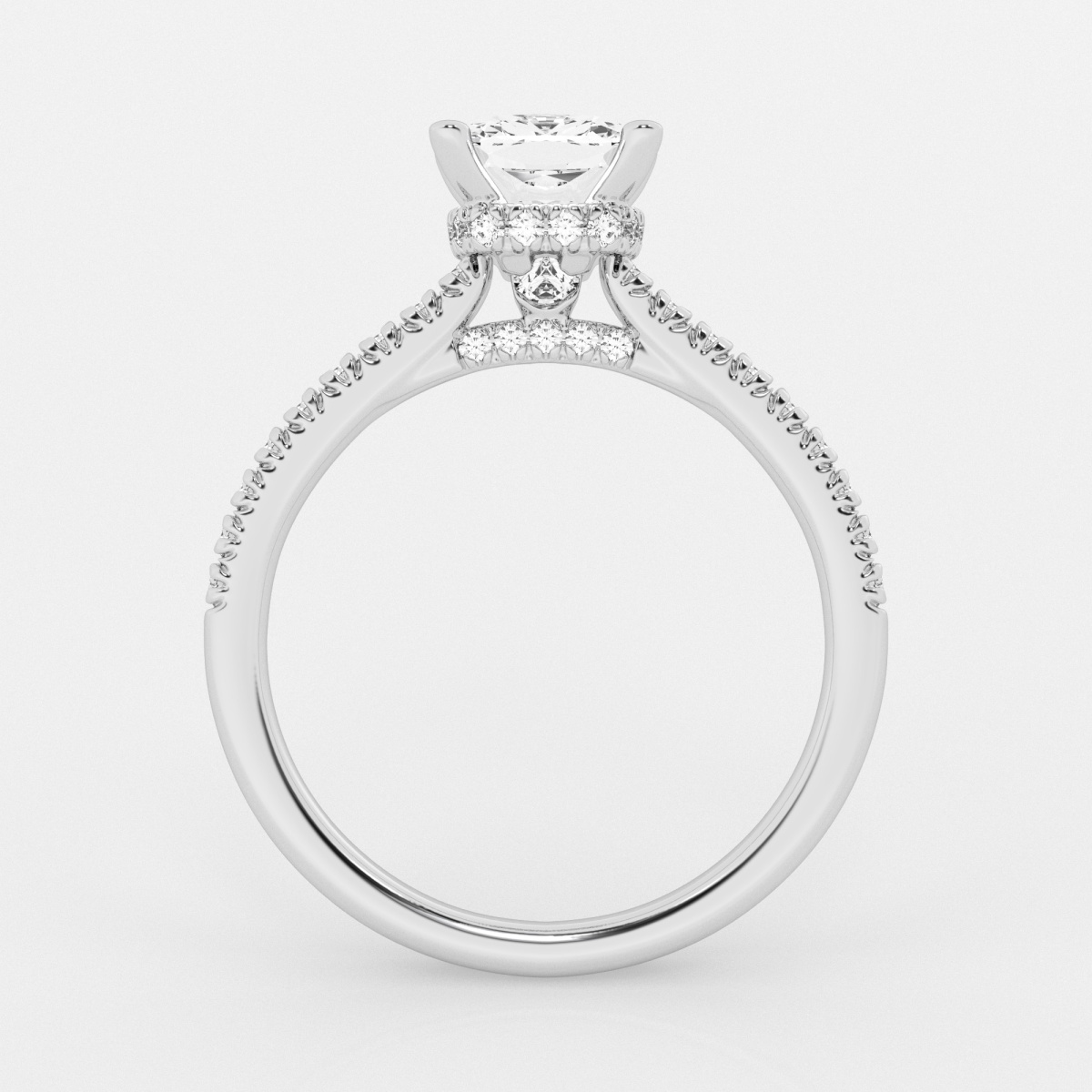 3.50 Carat Cushion Lab Created Diamond Engagement Ring with Hidden Halo 8 / White Gold