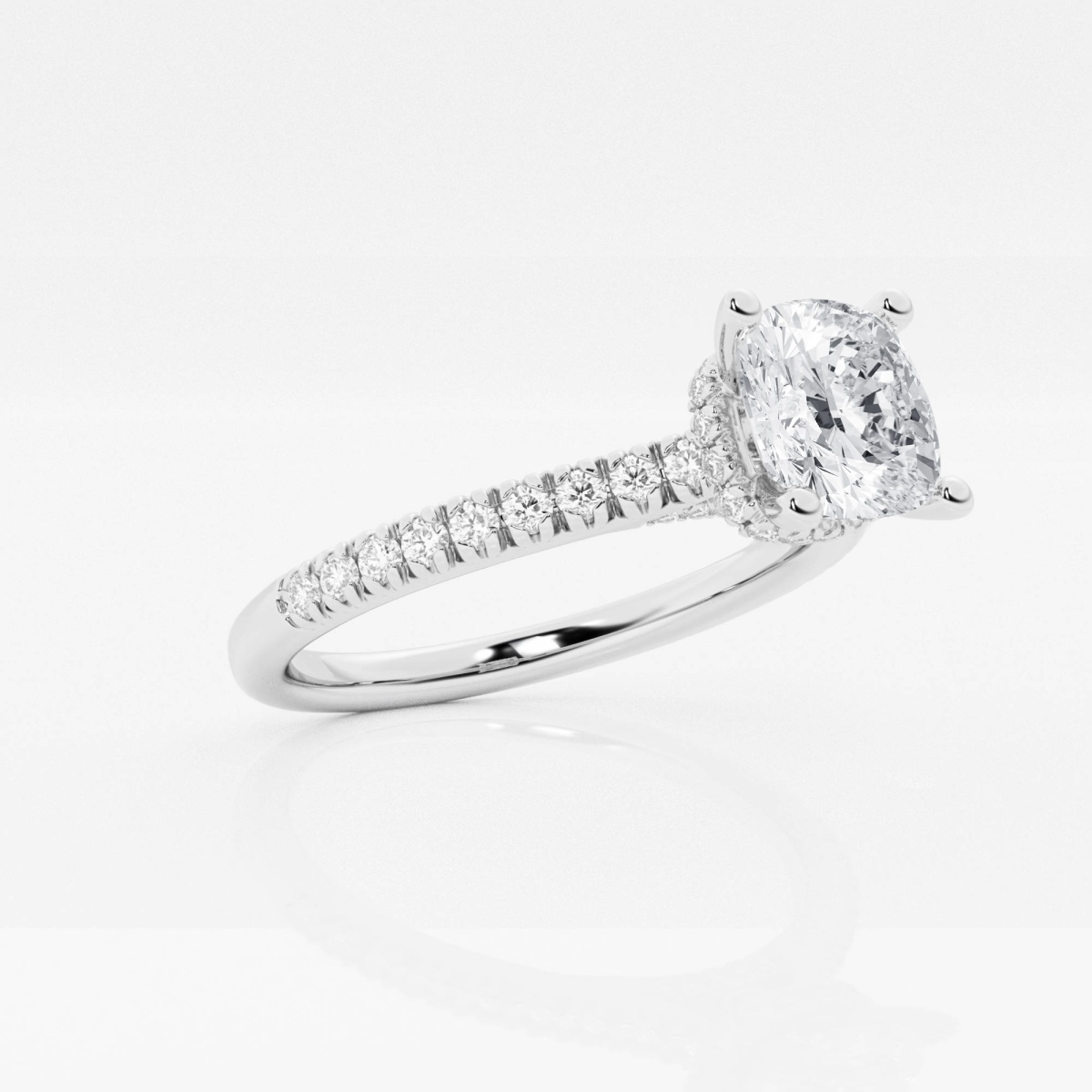 3.50 Carat Cushion Lab Created Diamond Engagement Ring with Hidden Halo 8 / White Gold