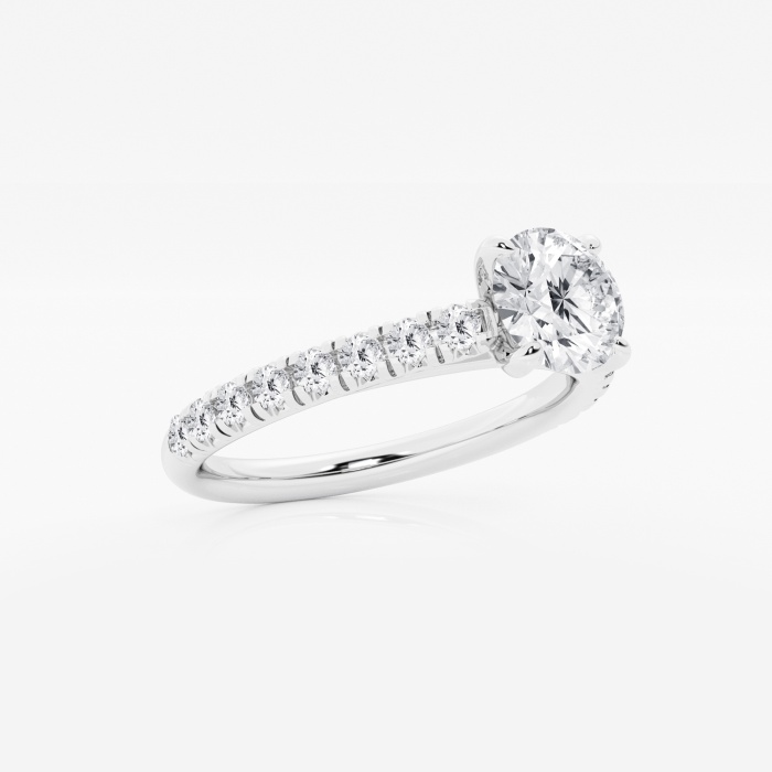 French Pave Round Side Stone Engagement Ring