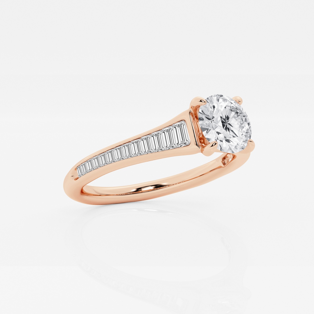 Additional Image 1 for  1 1/3 ctw Round Lab Grown Diamond Baguette Engagement Ring