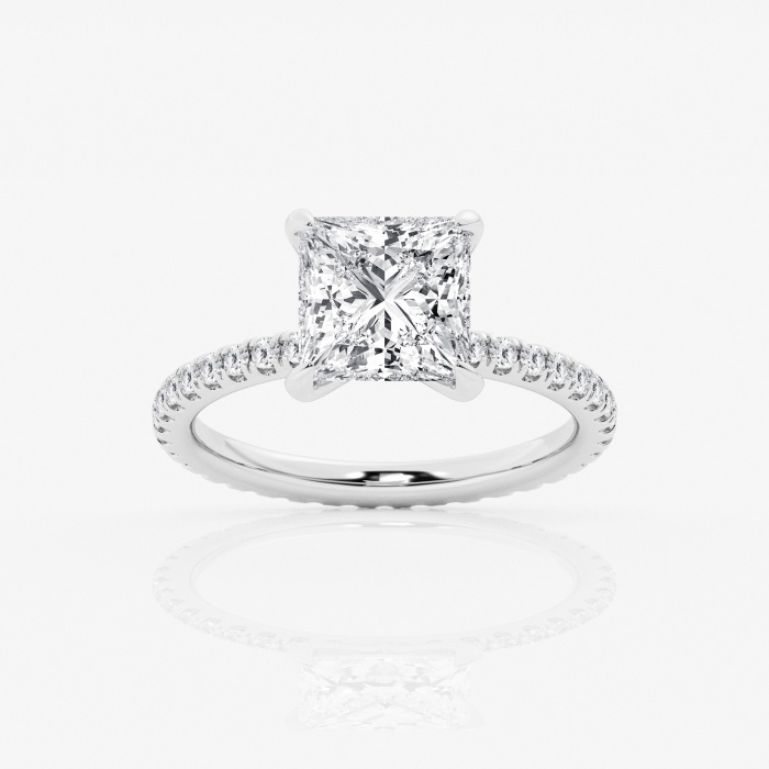 Elegant 1 Carat - Square Cut Diamond - Twisted Band - Pave - Double Halo Engagement  Ring - 10K White Gold 