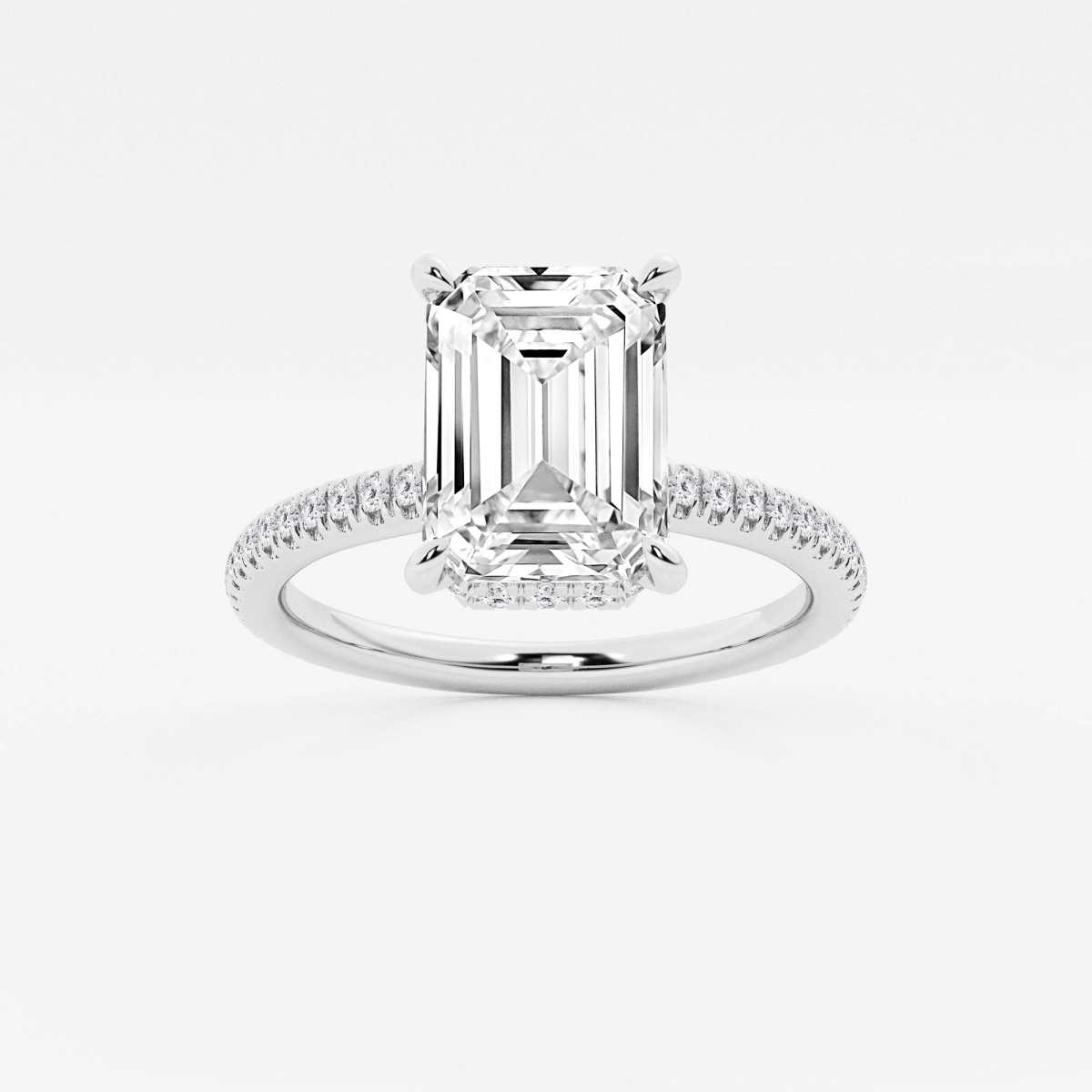 3 3/8 ctw Emerald Lab Grown Diamond Double Hidden Halo Engagement Ring