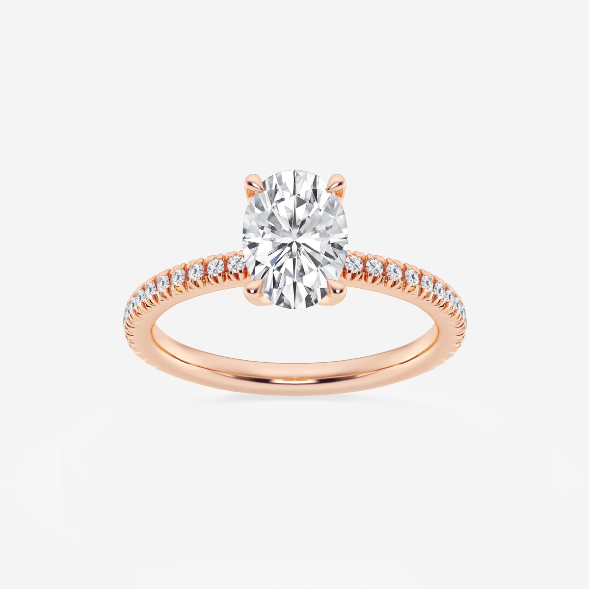 Oval Lab Diamond Solitaire Engagement Ring Rose Gold Scalloped Band