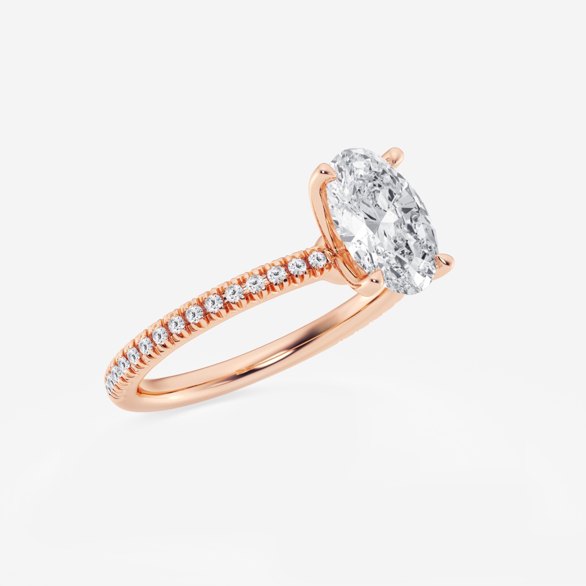 Oval Lab Diamond Solitaire Engagement Ring Rose Gold Scalloped Band