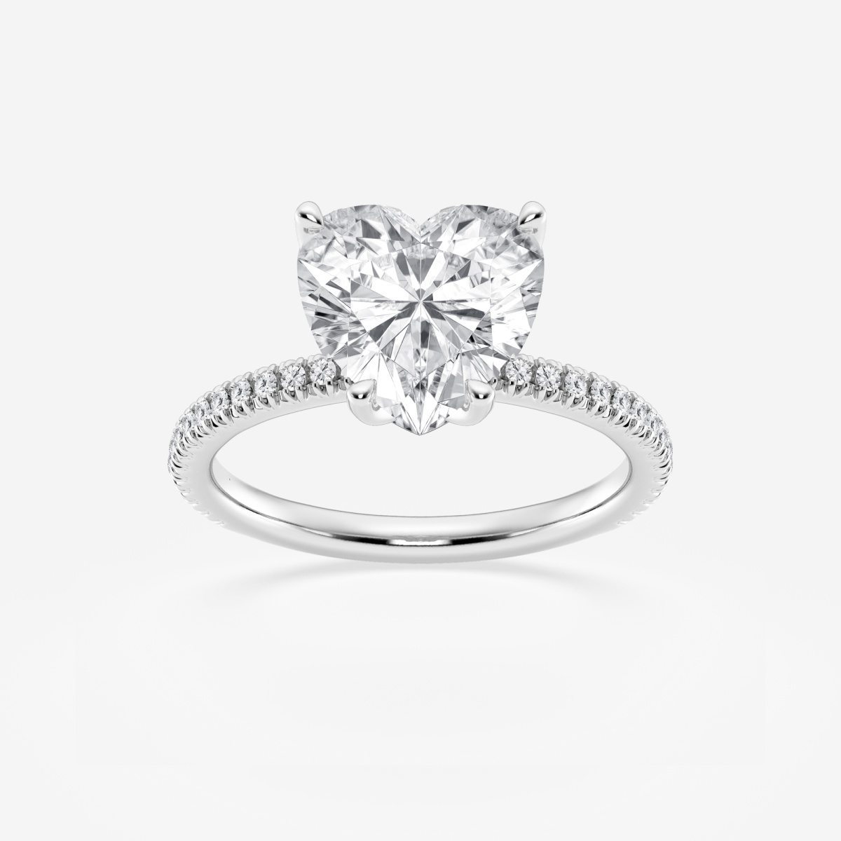 3 1/5 ctw Heart Lab Grown Diamond Scalloped classic Pave Solitaire Engagement Ring with Side Stones