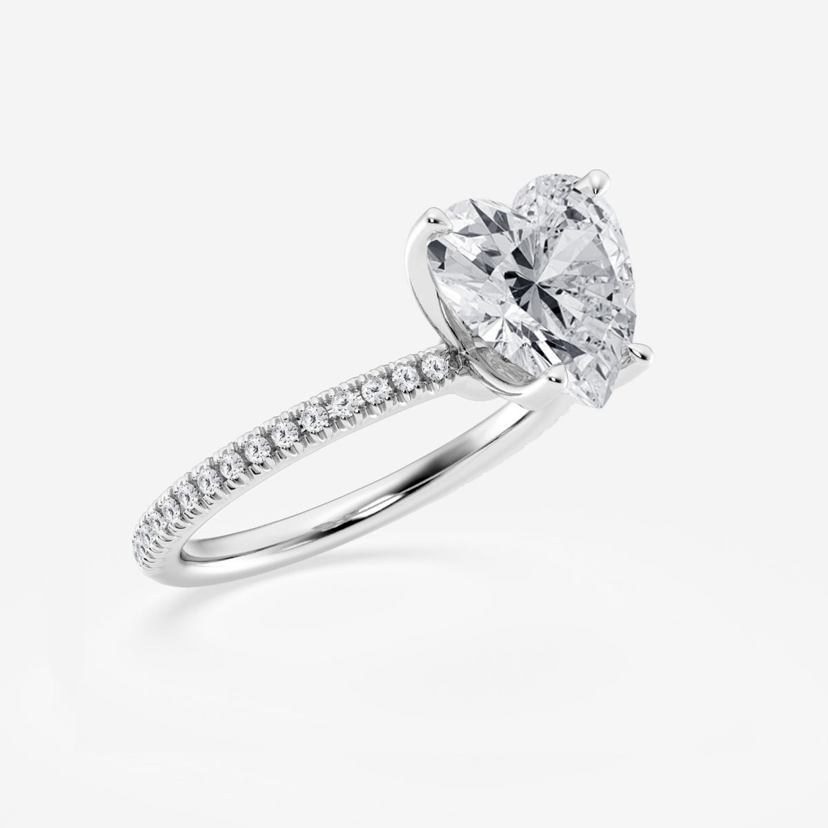Additional Image 1 for  3 1/5 ctw Heart Lab Grown Diamond Scalloped classic Pave Solitaire Engagement Ring with Side Stones
