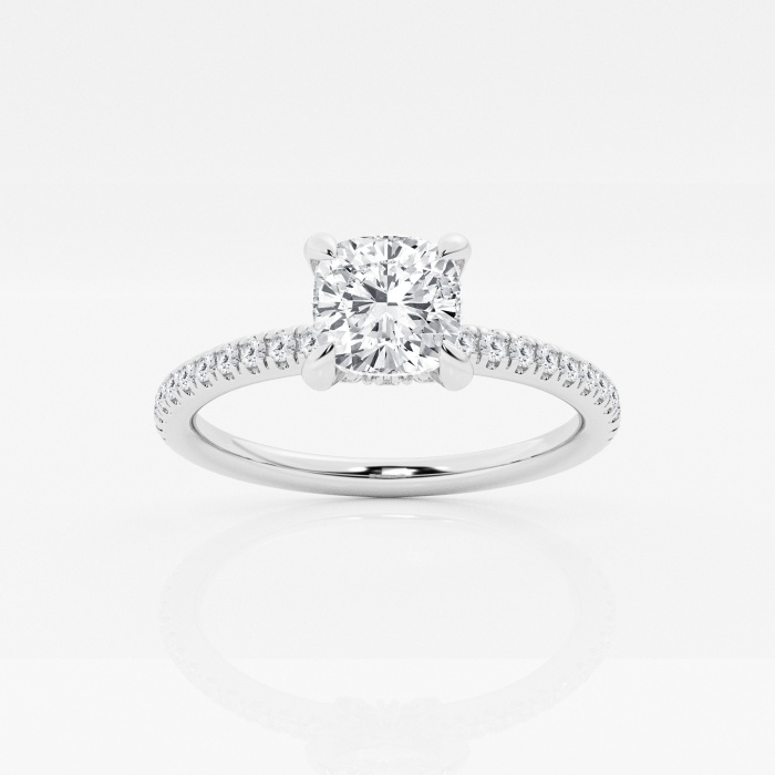 1 7/8 ctw Cushion Lab Grown Diamond Petite Pave Engagement Ring with Side Accents