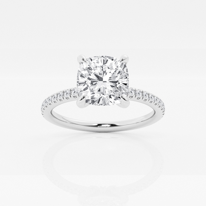 3 1/3 ctw Cushion Lab Grown Diamond Petite Pave Engagement Ring with Side Accents