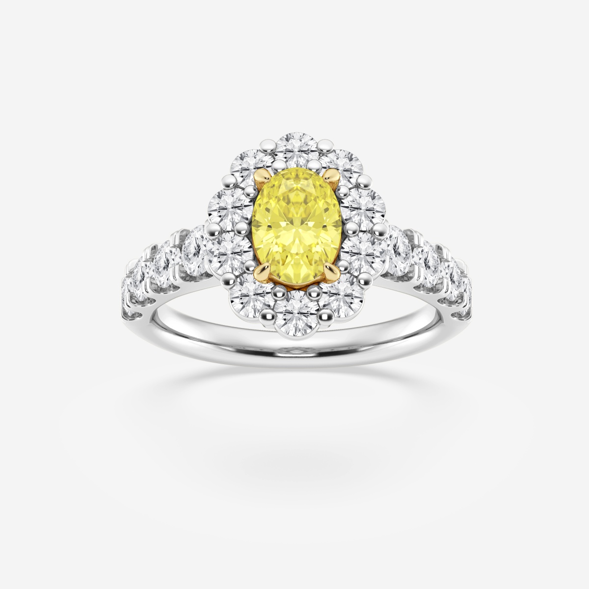2 1/2 ctw Oval Lab Grown Diamond Fancy Yellow Framed Halo Engagement Ring