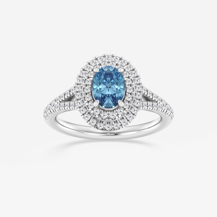Fancy Blue Split Shank Double Oval Halo Engagement Ring