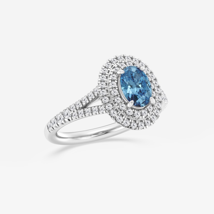Fancy Blue Split Shank Double Oval Halo Engagement Ring