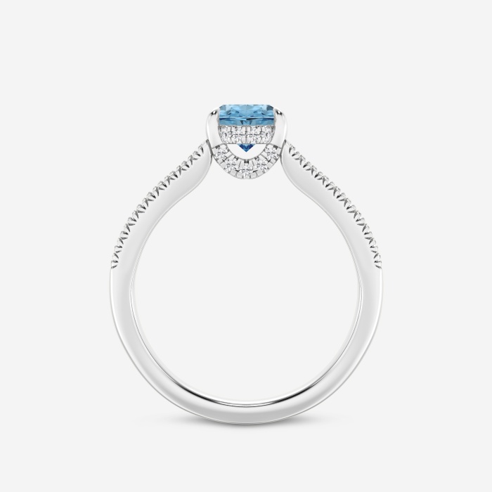 Fancy Blue Split Shank Oval Solitaire Engagement Ring with Side Accents