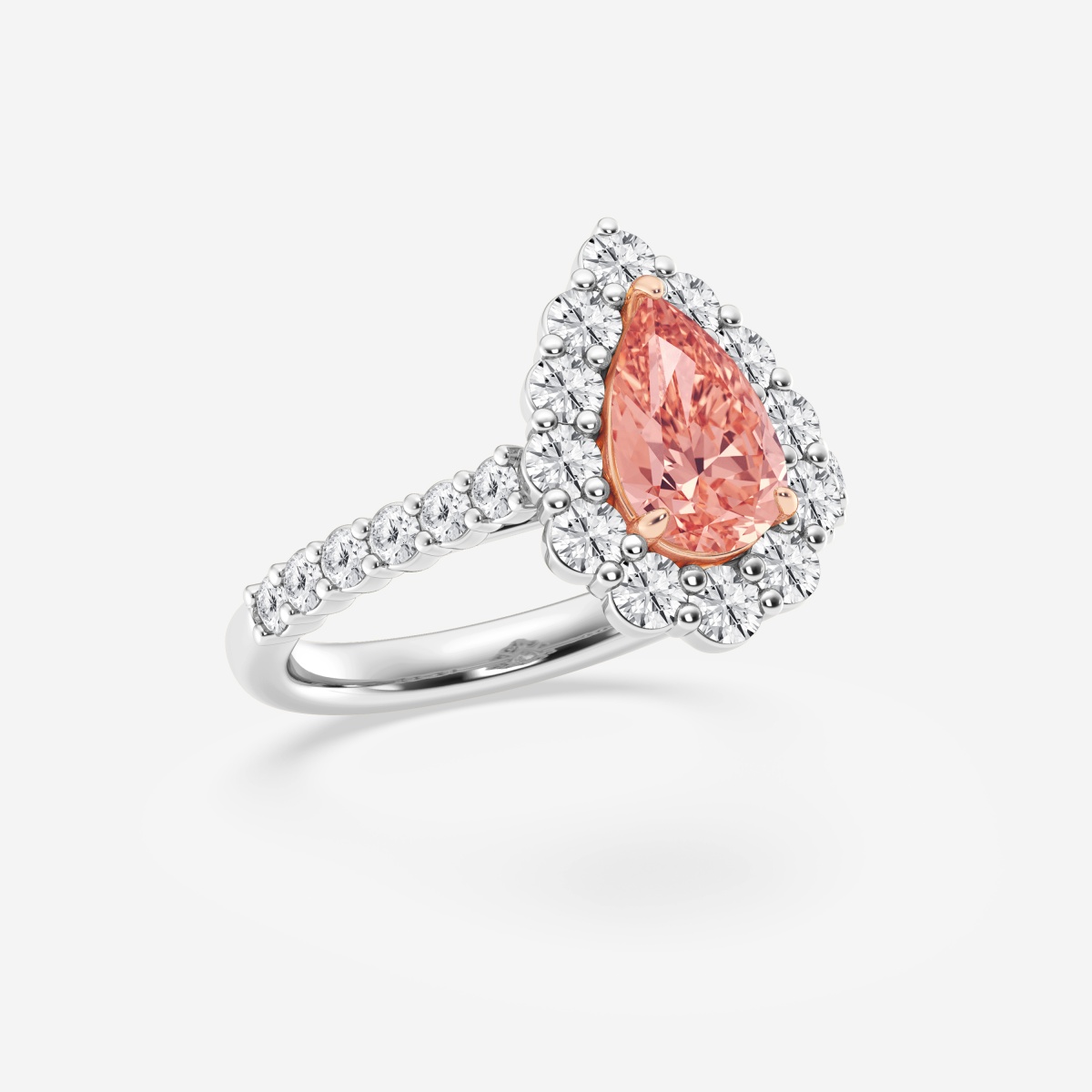 Imagen adicional 1 para anillo de compromiso con halo y diamante cultivado en laboratorio en forma de pera de 2 ctw rosa elegante con marco engarzado en puntas