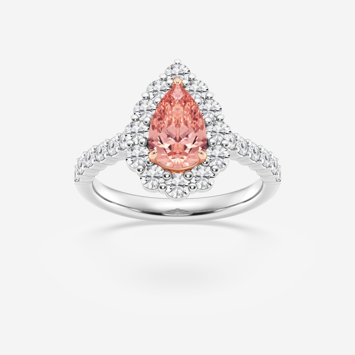 anillo de compromiso con halo de diamante cultivado en laboratorio de pera de 2 ctw , color rosa elegante con marco engarzado con puntas