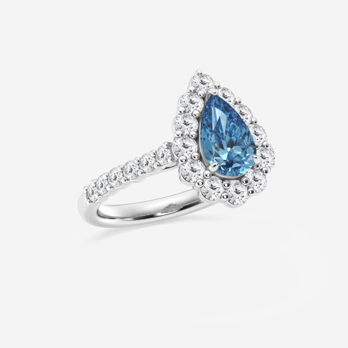 Fancy Blue With Prong Set Frame Pear Halo Engagement Ring