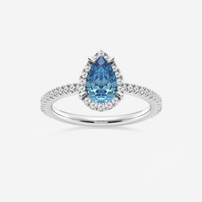 Fancy Blue With Prong Set Frame Pear Halo Engagement Ring