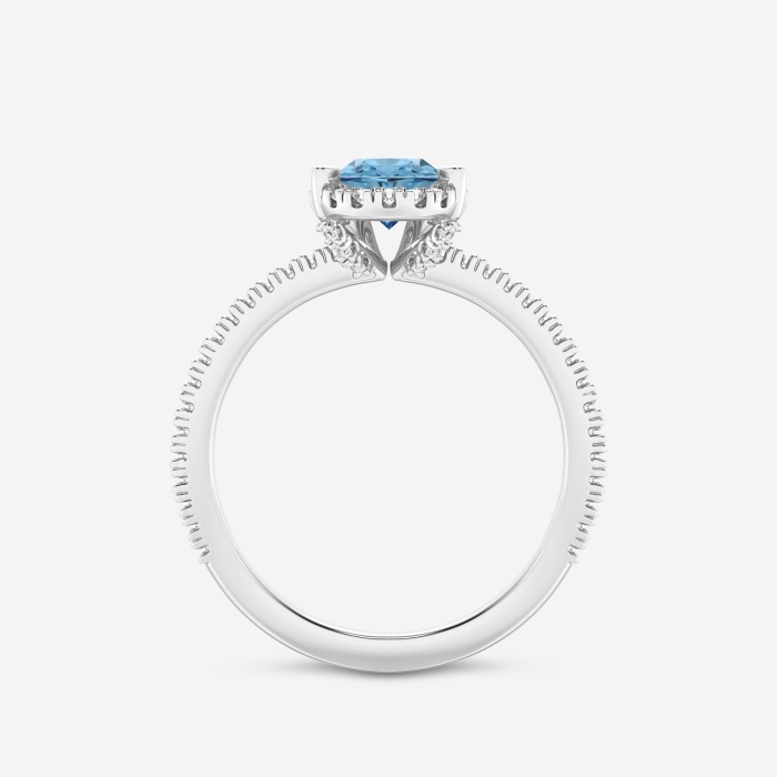 Fancy Blue With Prong Set Frame Pear Halo Engagement Ring