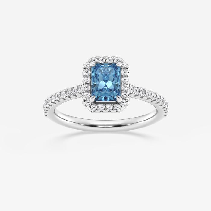 Fancy Blue Radiant Halo Engagement Ring
