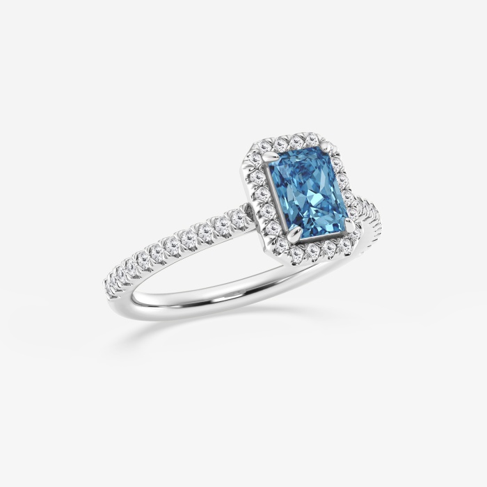 Fancy Blue Radiant Halo Engagement Ring