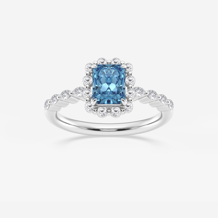 Fancy Blue Floating Diamond Radiant Halo Engagement Ring