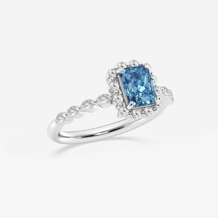 Fancy Blue Floating Diamond Radiant Halo Engagement Ring