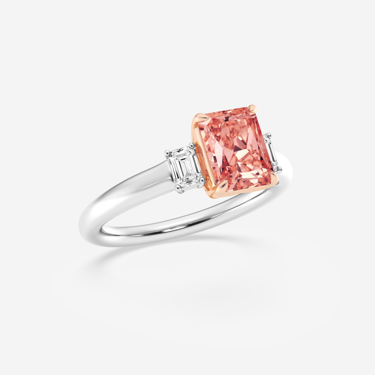 Additional Image 1 for  1 7/8 ctw Radiant Lab Grown Diamond Fancy Pink With Side Emerald Cuts Three-Stone Engagement Ring