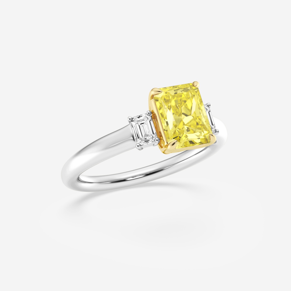 Additional Image 1 for  1 7/8 ctw Radiant Lab Grown Diamond Fancy Yellow With Side Emerald Cuts Three-Stone Engagement Ring