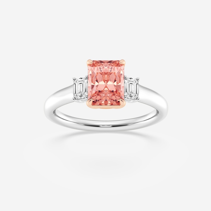 1 7/8 ctw Radiant Lab Grown Diamond Fancy Pink With Side Emerald Cuts Three-Stone Engagement Ring