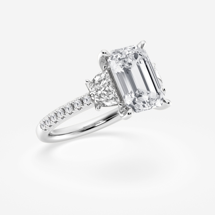 5 7/8 ctw Emerald Lab Grown Diamond Three-Stone Engagement Ring with Half Moon sides