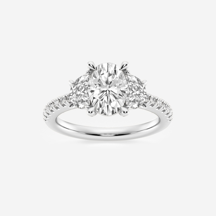 2 34 Ctw Oval Lab Grown Diamond Three Stone Engagement Ring With Half Moon Sides Grownbrilliance 6090