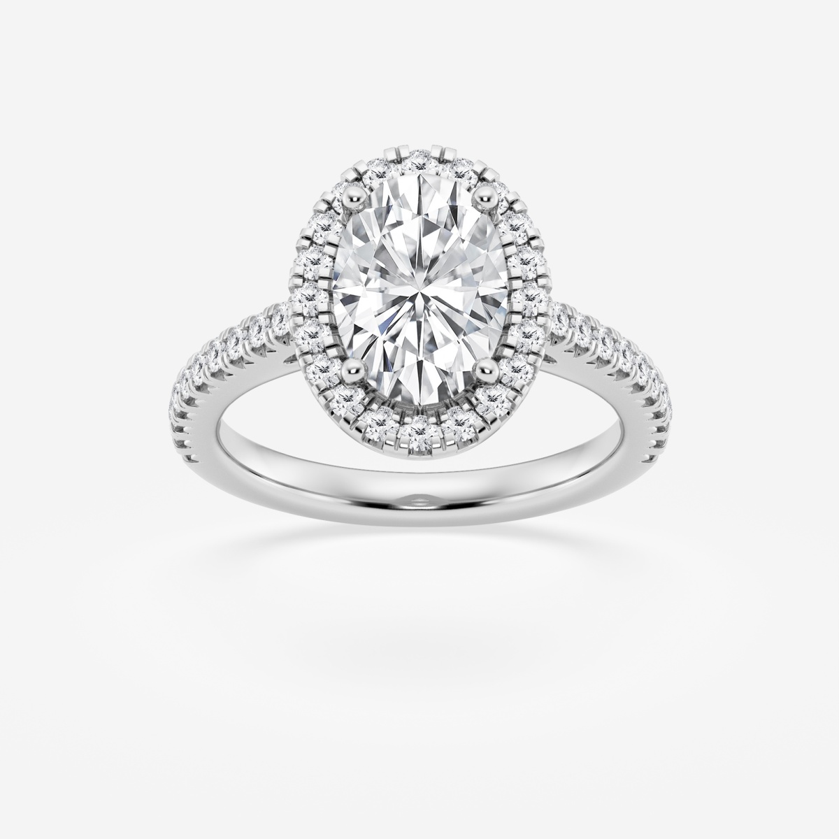 Oval Pave Lab Grown Diamond Engagement Ring, Platinum 950 / Flush / Claw Prongs