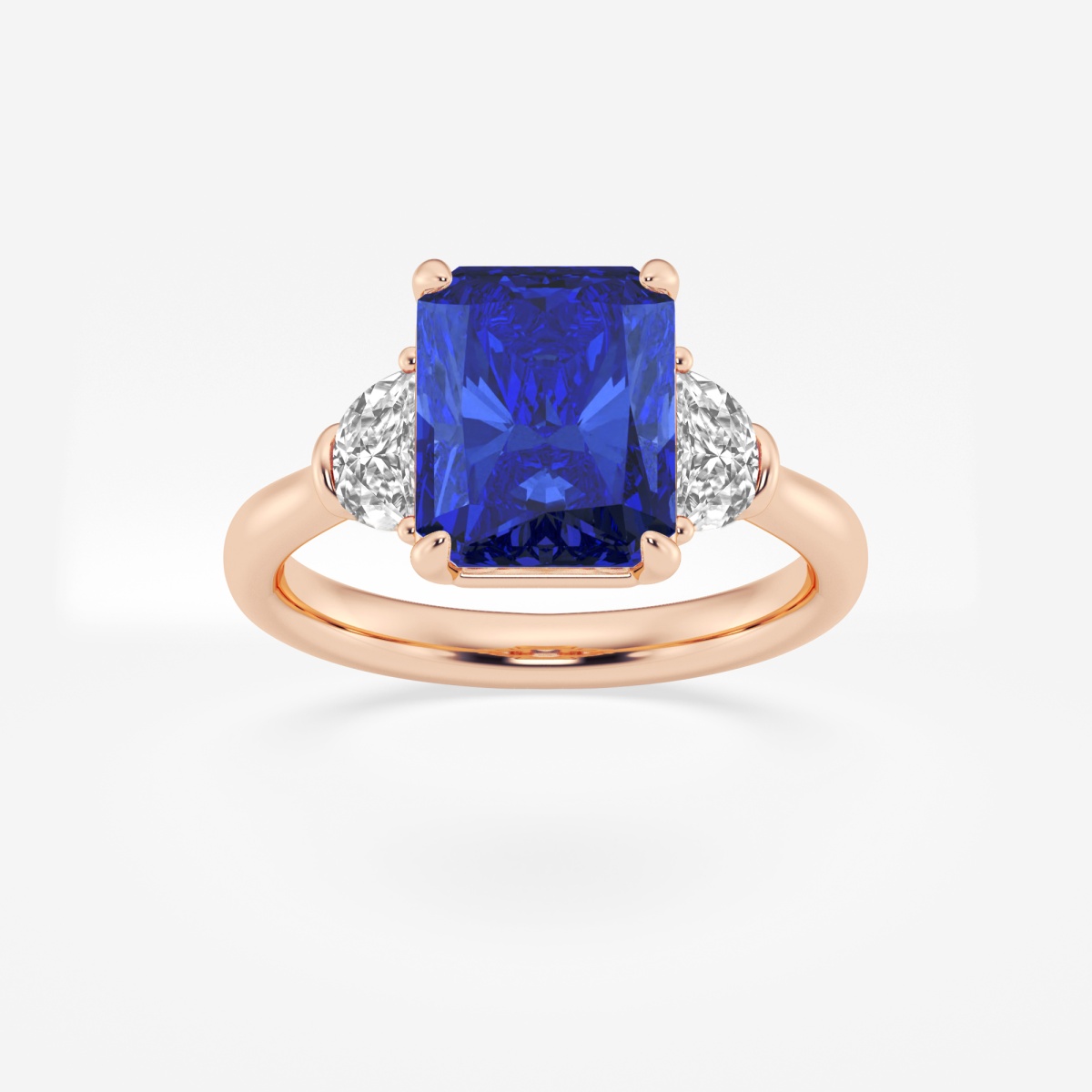 10x8mm Radiant Cut Created Sapphire and 5/8 ctw Lab Grown Diamond Three-Stone Engagement Ring