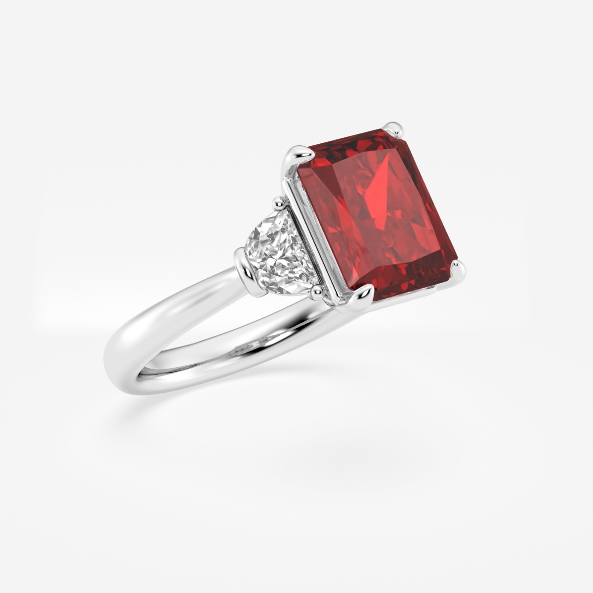 Additional Image 1 for  10x8mm Radiant Cut Created Ruby and 5/8 ctw Lab Grown Diamond Three-Stone Engagement Ring