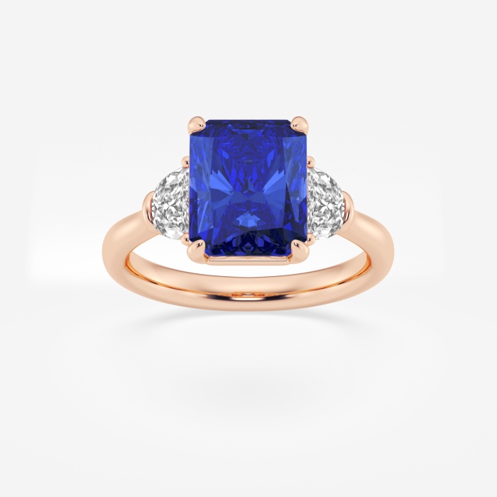 10x8mm Radiant Cut Created Sapphire and 5/8 ctw Lab Grown Diamond Three-Stone Engagement Ring