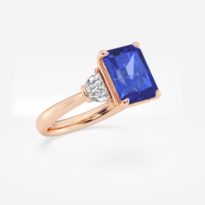 Additional Image 1 for  10x8mm Radiant Cut Created Sapphire and 5/8 ctw Lab Grown Diamond Three-Stone Engagement Ring