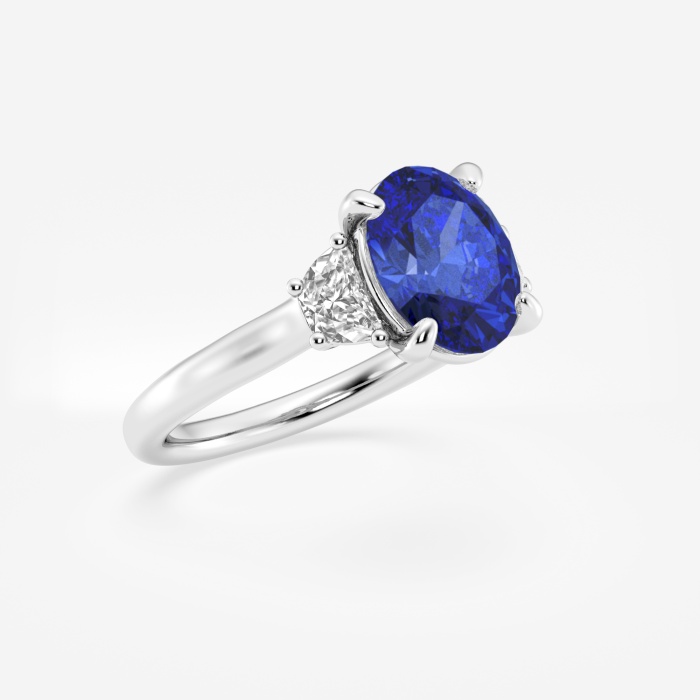 Additional Image 1 for  10x8mm ctw Oval Cut Created Sapphire and 1/2 ctw Lab Grown Diamond Three-Stone Engagement Ring